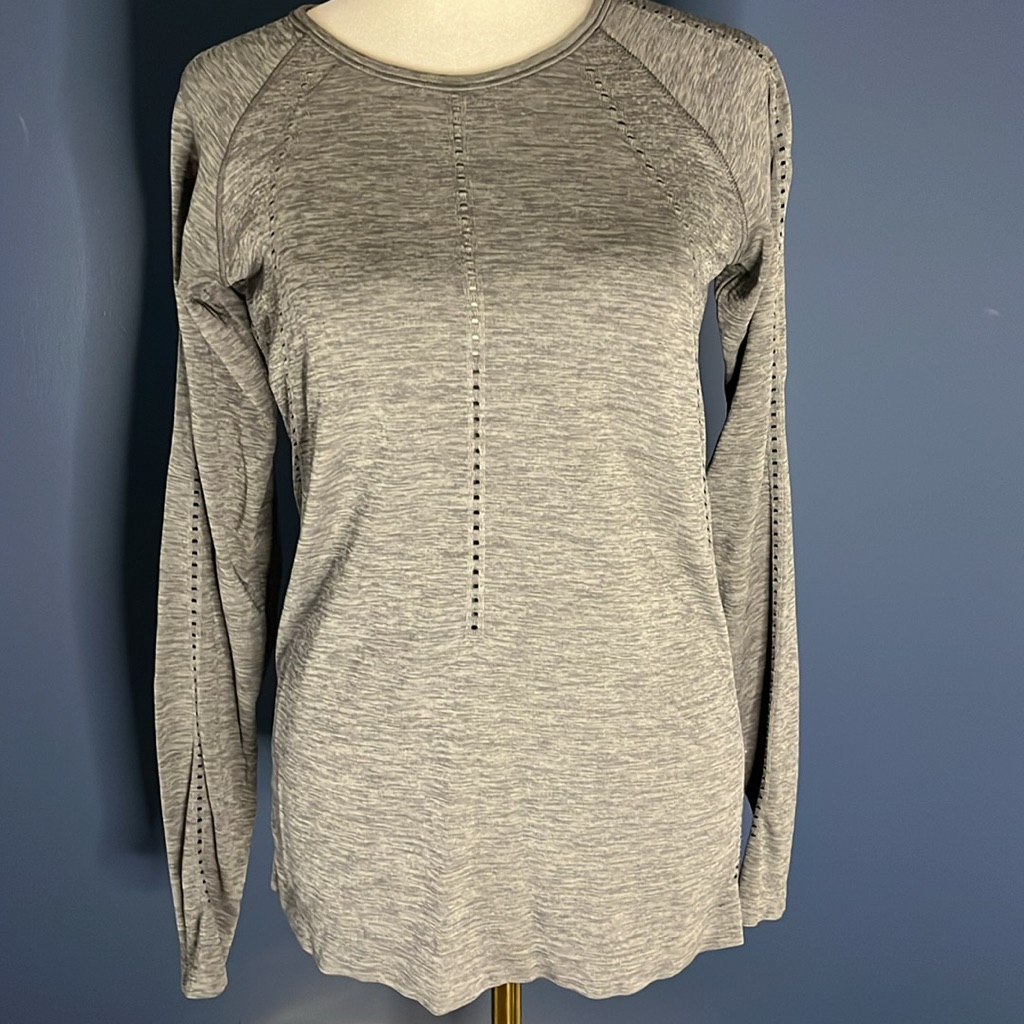 Ahleta Small Long Sleeve Gray Tee With Embroidery/Cut Out Design, Easy Care